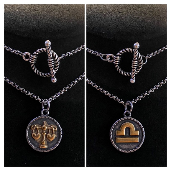 βοΈ LIBRA zodiac sign silver & gold stainless steel wrap around necklace - Picture 2 of 12